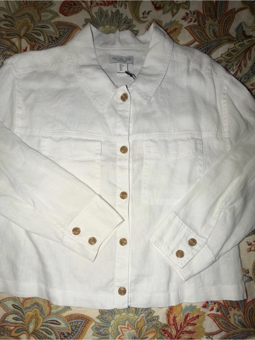 NWT Rachel Zoe White Button-Front Linen Jacket | White | Size Large